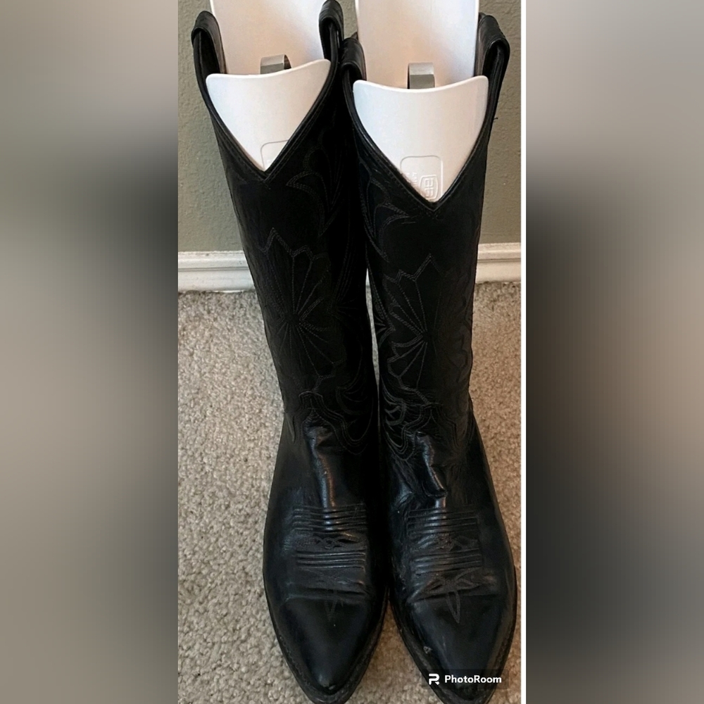 Women's Dan Post Ladies Black Leather cowboy boots 7.5 M Style 2525 midcalf